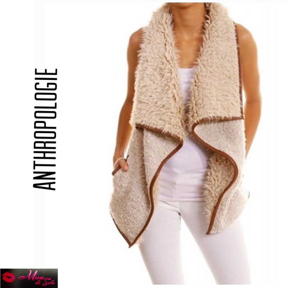 BY ANTHROPOLOGIE Faux Fur Vest Tan Beige